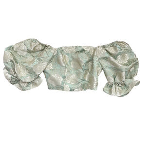 Women's Shein Size Small Green Back Zip Embroidered Floral Off Shoulder Blouse